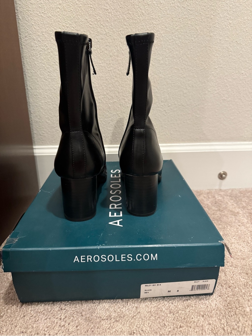 AEROSOLES Black Mid-Calf Square Toe Block Heel Boots - Picture 2 of 6
